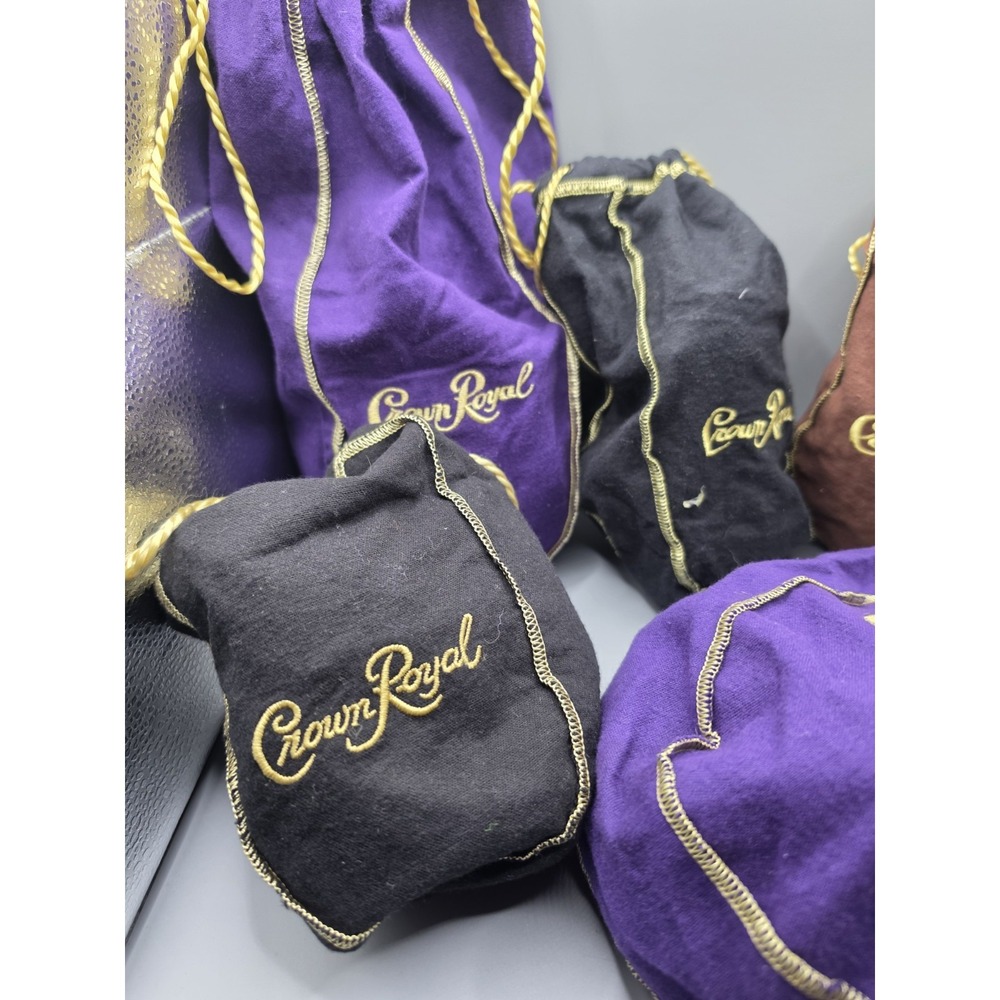 Crown Royal Drawstring Bottle Bags Lot Purple Black Brown Gold Embroidered - Picture 2 of 7